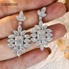 Load image into Gallery viewer, LUOWEND 18K White Gold Real Natural Diamond Drop Earrings for Women