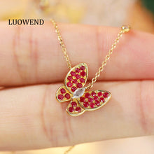 Load image into Gallery viewer, LUOWEND 18K Yellow Gold Real Natural Ruby Pendant Necklace for Women