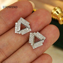 Load image into Gallery viewer, LUOWEND 18K White Gold Real Natural Diamond Earrings for Women