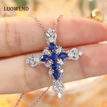 Load image into Gallery viewer, LUOWEND 18K White Gold Real Natural Sapphire and Diamond Gemstone Necklace for Women
