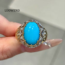 Load image into Gallery viewer, LUOWEND 18K Yellow Gold Natural Turquoise Ring for Women