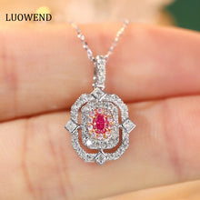 Load image into Gallery viewer, LUOWEND 18K White Gold Real Natural Pink Diamond Pendant Necklace for Women