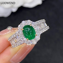 Load image into Gallery viewer, LUOWEND 18K White Gold Real Natural Emerald and Diamond Gemstone Ring for Women