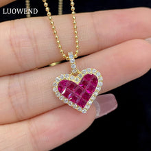 Load image into Gallery viewer, LUOWEND 18K Yellow Gold Real Natural Ruby Pendant Necklace for Women