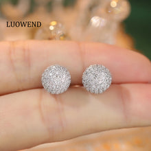 Load image into Gallery viewer, LUOWEND 18K White Gold Real Natural Diamond Stud Earrings for Women
