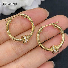 Load image into Gallery viewer, LUOWEND 18K Yellow Gold Real Natural Diamond Hoop Earrings for Women