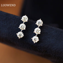 Load image into Gallery viewer, LUOWEND 18K White Gold Real Natural Diamond Drop Earrings for Women