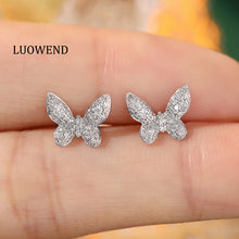 Load image into Gallery viewer, LUOWEND 18K White Gold Real Natural Diamond Stud Earrings for Women