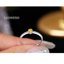 Load image into Gallery viewer, LUOWEND 18K White Gold Real Natural Yellow Diamond Ring for Women