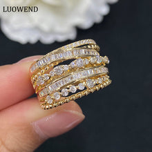 Load image into Gallery viewer, LUOWEND 18K Yellow Gold Real Natural Diamond Ring for Women