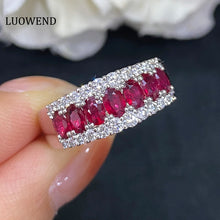 Load image into Gallery viewer, LUOWEND 18K White Gold Real Natural Ruby and Diamond Gemstone Ring for Women