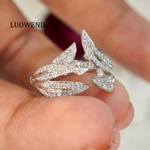Load image into Gallery viewer, LUOWEND 18K White Gold Real Natural Diamond Ring for Women