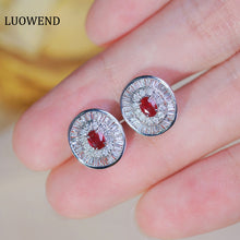 Load image into Gallery viewer, LUOWEND 18K White Gold Natural Ruby Real Diamond Stud Earrings for Women