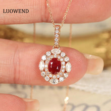 Load image into Gallery viewer, LUOWEND 18K Rose Gold Real Natural Ruby and Diamond Gemstone Necklace for Women