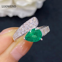 Load image into Gallery viewer, LUOWEND 18K White Gold Real Natural Emerald Gemstone Ring for Women