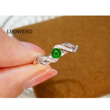 Load image into Gallery viewer, LUOWEND 18K White Gold Real Natural Diamond and Jadeite Ring for Women