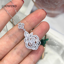 Load image into Gallery viewer, LUOWEND 18K White Gold Real Natural Diamond Pendant Necklace for Women