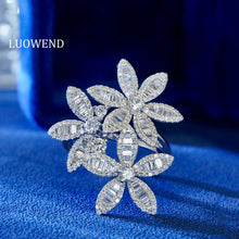 Load image into Gallery viewer, LUOWEND 18K White Gold Real Natural Diamond Ring for Women