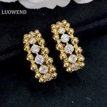 Load image into Gallery viewer, LUOWEND 18K Yellow Gold Real Natural Diamond Hoop Earrings for Women