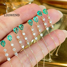 Load image into Gallery viewer, LUOWEND 18K Yellow Gold Fine Jewelry Real Natural Emerald Earrings for Women