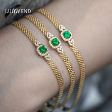 Load image into Gallery viewer, LUOWEND 18K Yellow Gold Real Natural Emerald Bracelet for Women