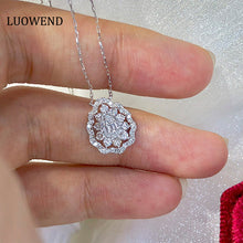 Load image into Gallery viewer, LUOWEND 18K White Gold Real Natural Diamond Pendant Necklace for Women