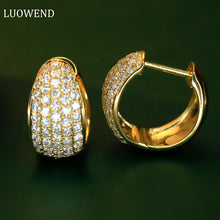 Load image into Gallery viewer, LUOWEND 18K White or Yellow Gold Real Natural Diamond Hoop Earrings for Women