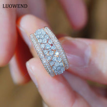 Load image into Gallery viewer, LUOWEND 18K White and Rose Gold Real Natural Diamond Ring for Women