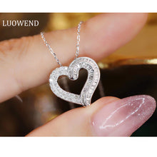 Load image into Gallery viewer, LUOWEND 18K White Gold Real Natural Diamond Pendant Necklace for Women