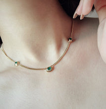Load image into Gallery viewer, LUOWEND 18K Yellow Gold Real Natural Sapphire&Emerald Necklace for Women