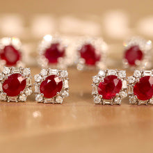 Load image into Gallery viewer, LUOWEND 18K White Gold Real Natural Ruby and Diamond Stud Earrings for Women