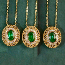 Load image into Gallery viewer, LUOWEND 18K Yellow Gold Real Natural Emerald and Diamond Gemstone Necklace for Women