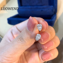 Load image into Gallery viewer, LUOWEND Solid 18K White Gold Earring AU750 Women Stud Earrings Certified Natural Diamond Earring Fashion Water Drop Shape Design