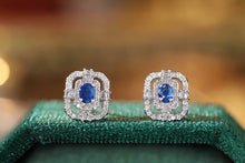 Load image into Gallery viewer, LUOWEND 18K White Gold Real Natural Sapphire and Diamond Earrings for Women