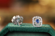 Load image into Gallery viewer, LUOWEND 18K White Gold Real Natural Sapphire and Diamond Earrings for Women