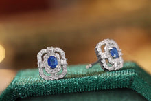 Load image into Gallery viewer, LUOWEND 18K White Gold Real Natural Sapphire and Diamond Earrings for Women