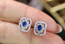 Load image into Gallery viewer, LUOWEND 18K White Gold Real Natural Sapphire and Diamond Earrings for Women