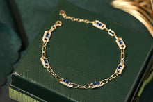 Load image into Gallery viewer, LUOWEND 18K Yellow Gold Real Natural Sapphire and Diamond Gemstone Bracelet for Women