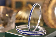 Load image into Gallery viewer, LUOWEND 18K White Gold Real Natural Sapphire and Diamond Gemstone Bangle for Women