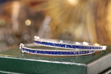 Load image into Gallery viewer, LUOWEND 18K White Gold Real Natural Sapphire and Diamond Gemstone Bangle for Women