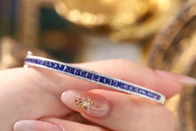 Load image into Gallery viewer, LUOWEND 18K White Gold Real Natural Sapphire and Diamond Gemstone Bangle for Women