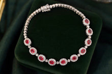 Load image into Gallery viewer, LUOWEND 18K White Gold Real Natural Ruby and Diamond Gemstone Bracelet for Women