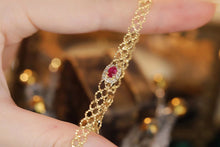Load image into Gallery viewer, LUOWEND 18K Yellow Gold Real Natural Ruby and Diamond Gemstone Bracelet for Women