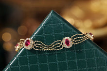 Load image into Gallery viewer, LUOWEND 18K Yellow Gold Real Natural Ruby and Diamond Gemstone Bracelet for Women