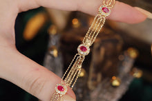 Load image into Gallery viewer, LUOWEND 18K Yellow Gold Real Natural Ruby and Diamond Gemstone Bracelet for Women