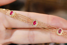Load image into Gallery viewer, LUOWEND 18K Yellow Gold Real Natural Ruby and Diamond Gemstone Bracelet for Women