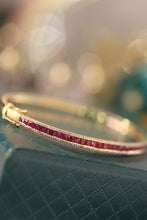 Load image into Gallery viewer, LUOWEND 18K Yellow Gold Real Natural Ruby and Diamond Gemstone Bangle for Women