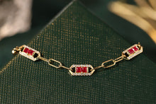 Load image into Gallery viewer, LUOWEND 18K Yellow Gold Real Natural Ruby and Diamond Gemstone Bracelet for Women