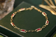 Load image into Gallery viewer, LUOWEND 18K Yellow Gold Real Natural Ruby and Diamond Gemstone Bracelet for Women