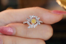 Load image into Gallery viewer, LUOWEND 18K White Gold Real Natural Yellow Diamond Ring for Women